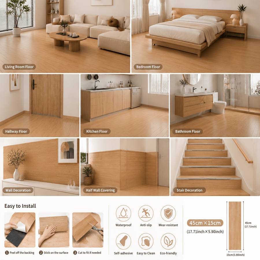 Self Adhesive Floor Stickers Wood Texture 10Pcs