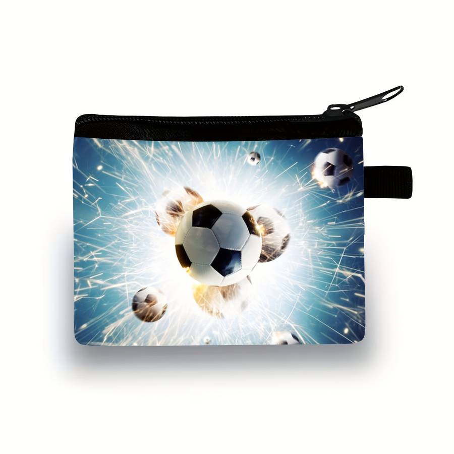 1pc Soccer Crowned Ball Printed Polyester Coin Purse Neutral Style Durable Hand Washable No Edg