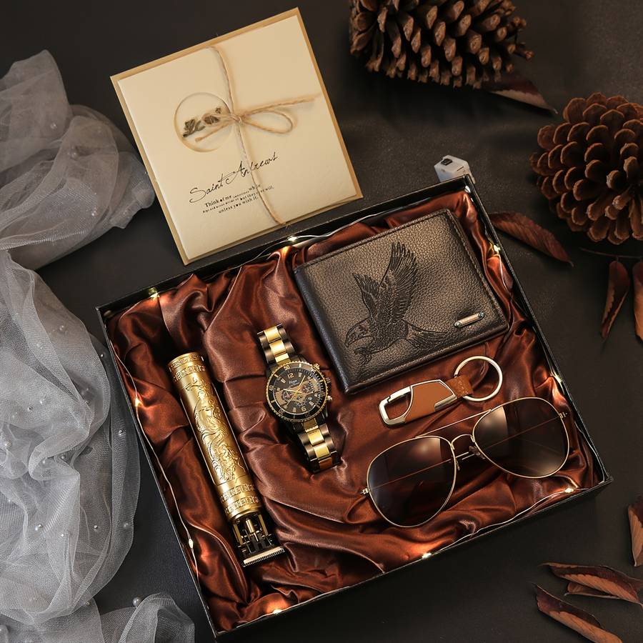 7Pcs Premium Men Luxury Business Gift Set Elegant Watch Wallet Glasses