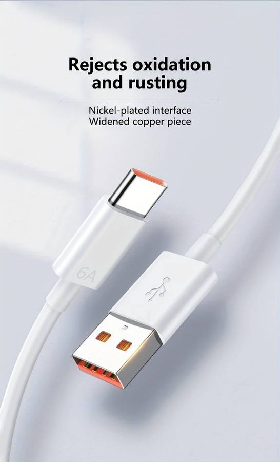 1pc Type-C Data Cable 100cm Round PVC USB Charging Matte Finish 6A Fast Charging 36V >80