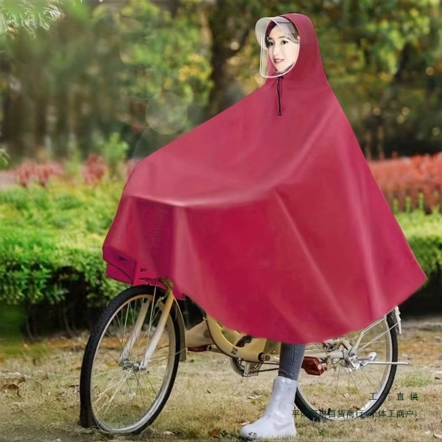 Raincoat Bicycle Double Brim Blue With Face Protection