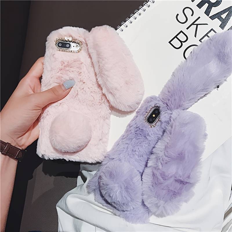 1Pc Purple For iPhone 14 Pro Cute Rabbit Plush Phone Case