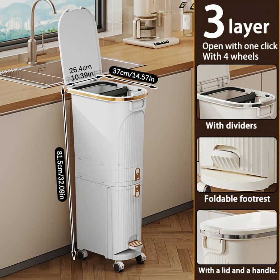Garbage Can Color White Model3Tier 21 Wheels*4 With Partition Height 81.5Cm32.09In