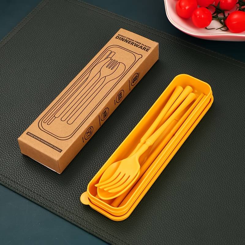 4pcs Set Knife Fork Spoon Chopsticks  Home Office Outdoor Travel Portable Creative Tableware En