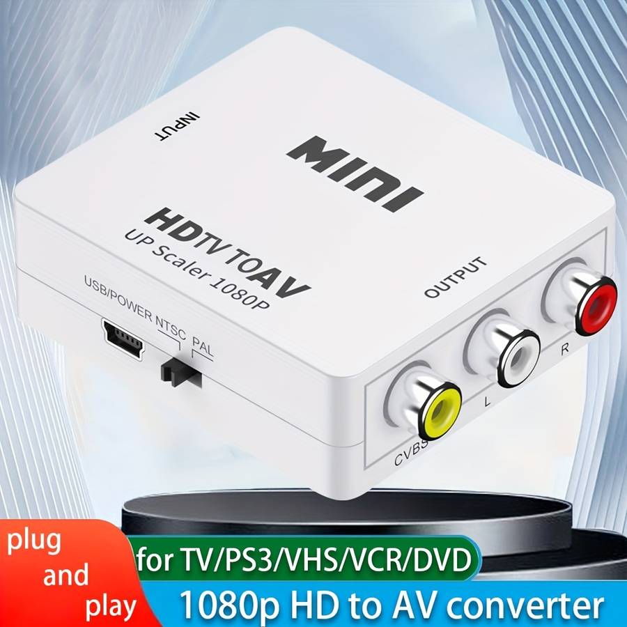 1-Pack 1080P Hdtv To Rca Adapter Plug And Play Av Converter With Usb Charging