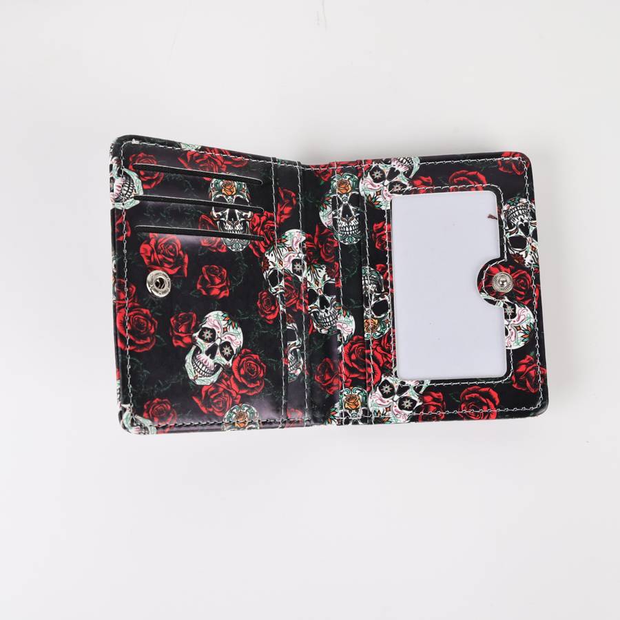 Stylish Retro Skull Rose Compact Wallet