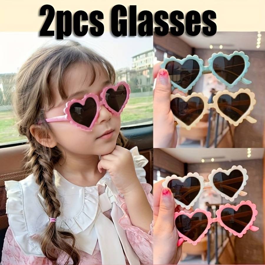 Kids Glasses Color 2Pcs Black Add Pink Love Wave Glasses