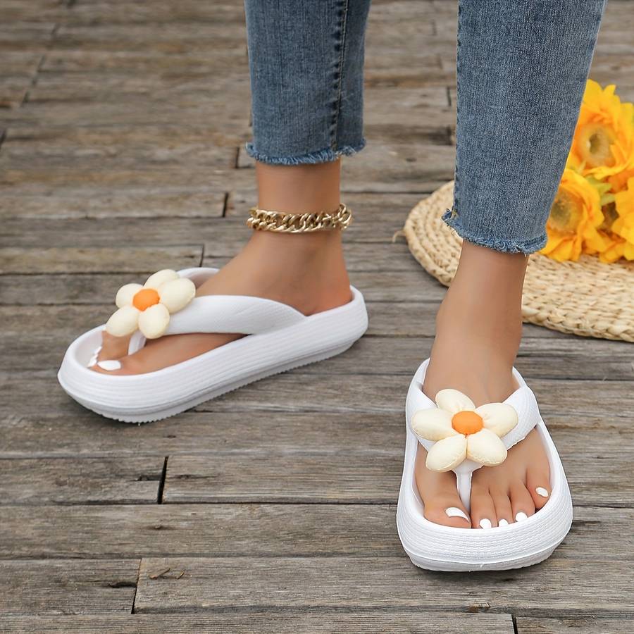 Ladies Summer Flip Flops Rose Red And White Flowers Uk 6.5-7