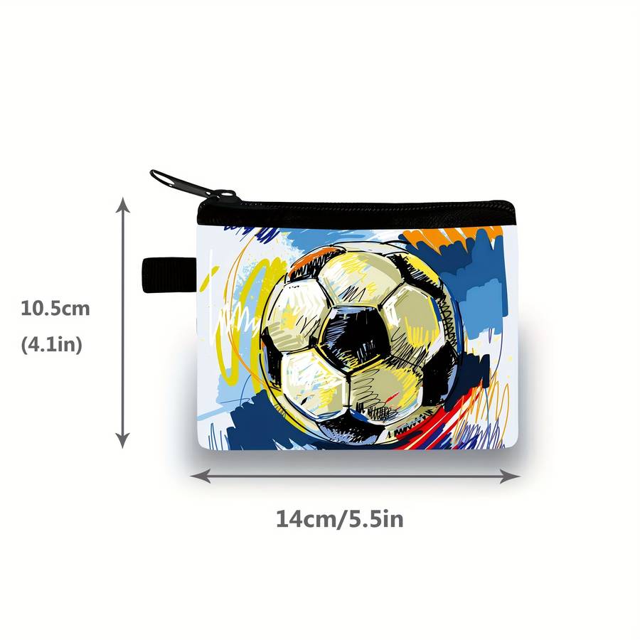 1pc Soccer Ball Graphic Coin Wallet Polyester Zippered Coin Pouch Portable Card Holder for Ages 1