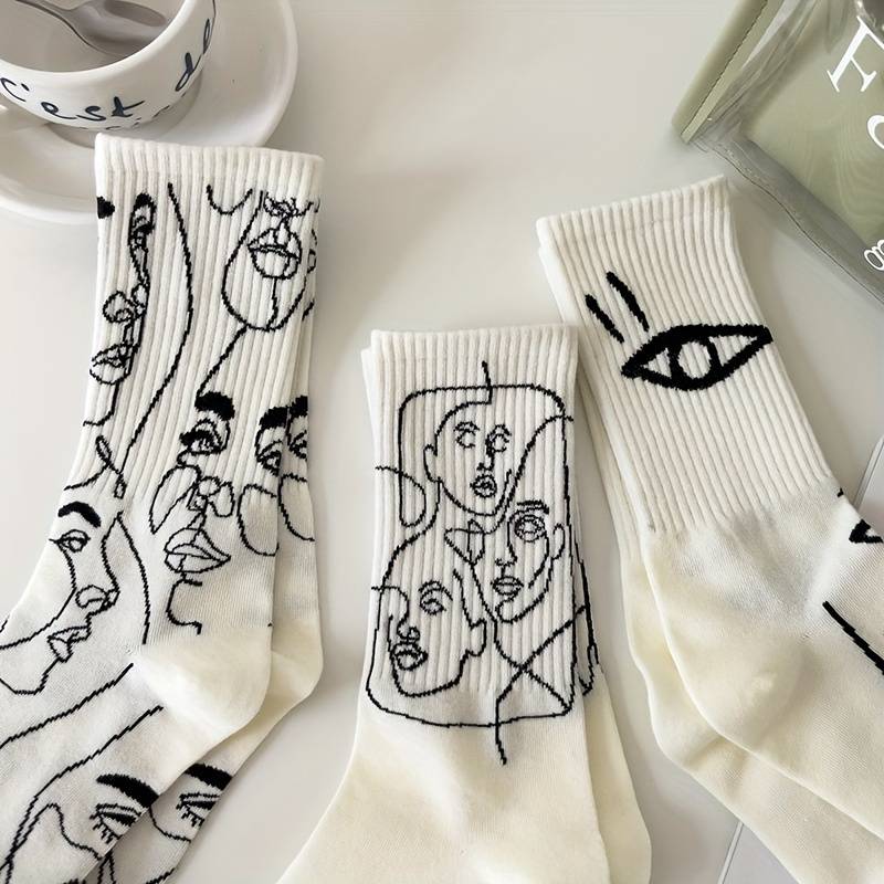 3 Pairs White Mix One Size High Elastic Socks