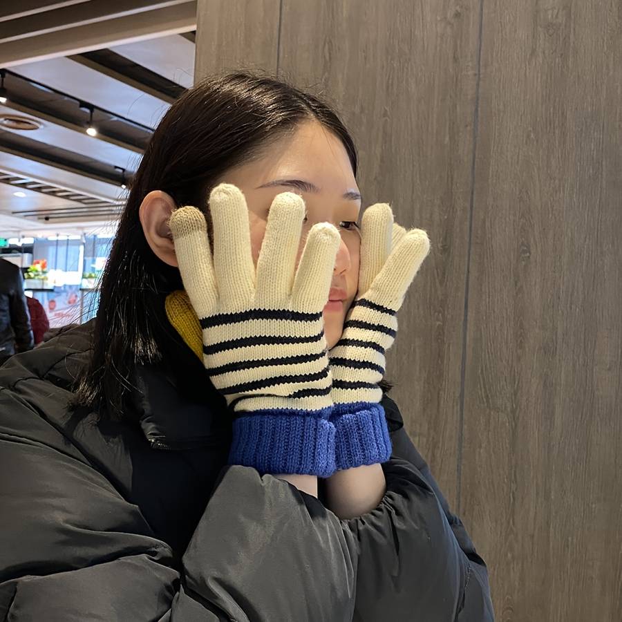Gloves Color Striped White Sizeone-Size