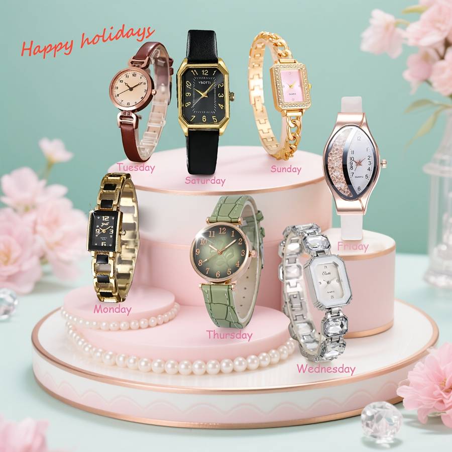 7Pcs Women Able Versatile Watches Every Mood Idea Ladies Elegant Exquisite Watch