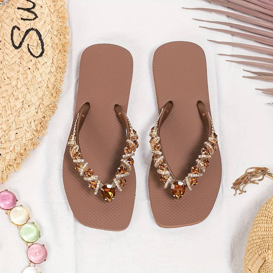 Ladies Summer Flip Flops Coffee Color Uk 6.5