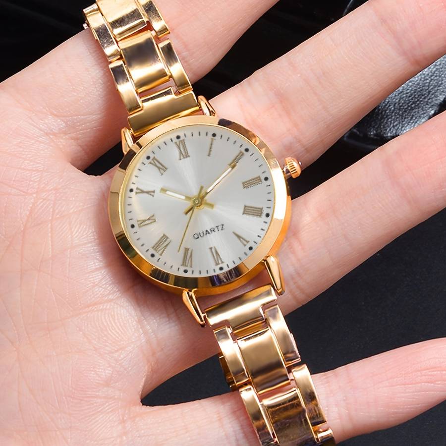 Women Rhinestone Adorned Quartz Watch Bracelet Sparkling Round Dial Romantic 1