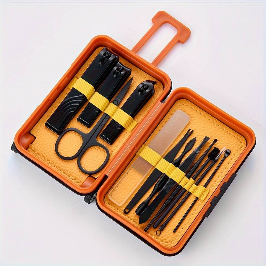 12pcs Set Modern Manicure Travel Kit Portable Trolley Case Nail Set Nail Clippers And Groomin