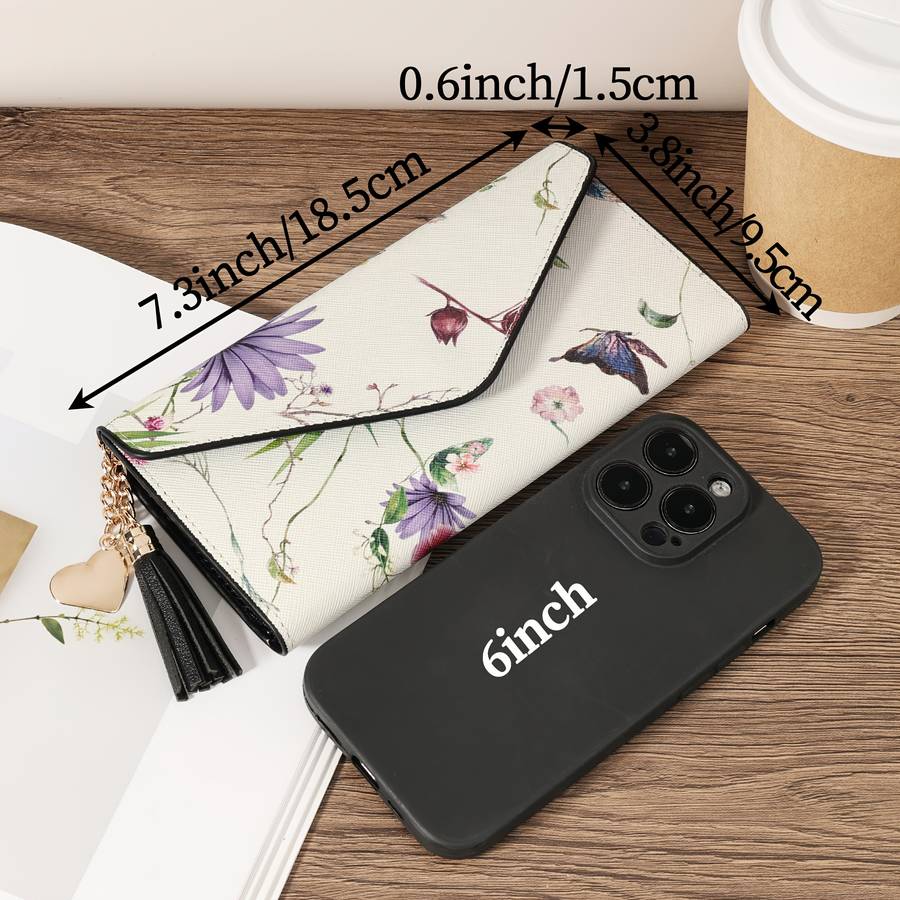 1pc Ladies' Long Wallet Coin Wallet Triple Fold Multi Card Slot Tassel Decoration Multifunctional