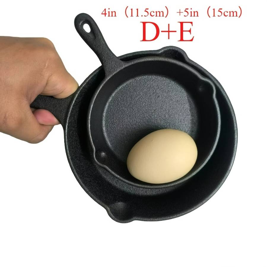 Set Cast Iron Cookware Set 10 Inch 8 Inch 6 Inch Flat Pans Excellent Heat Black