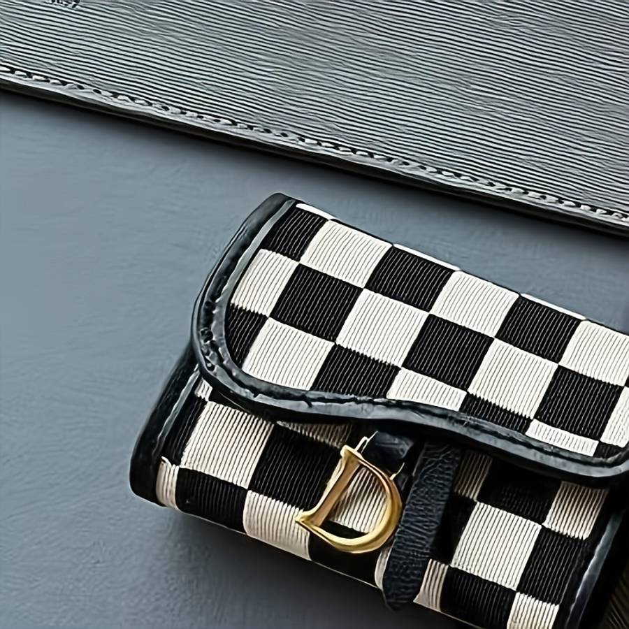Casual Style Plaid Coin Purse Multi-Card Holder With Snap Closure Polyester Lined Fashionabl