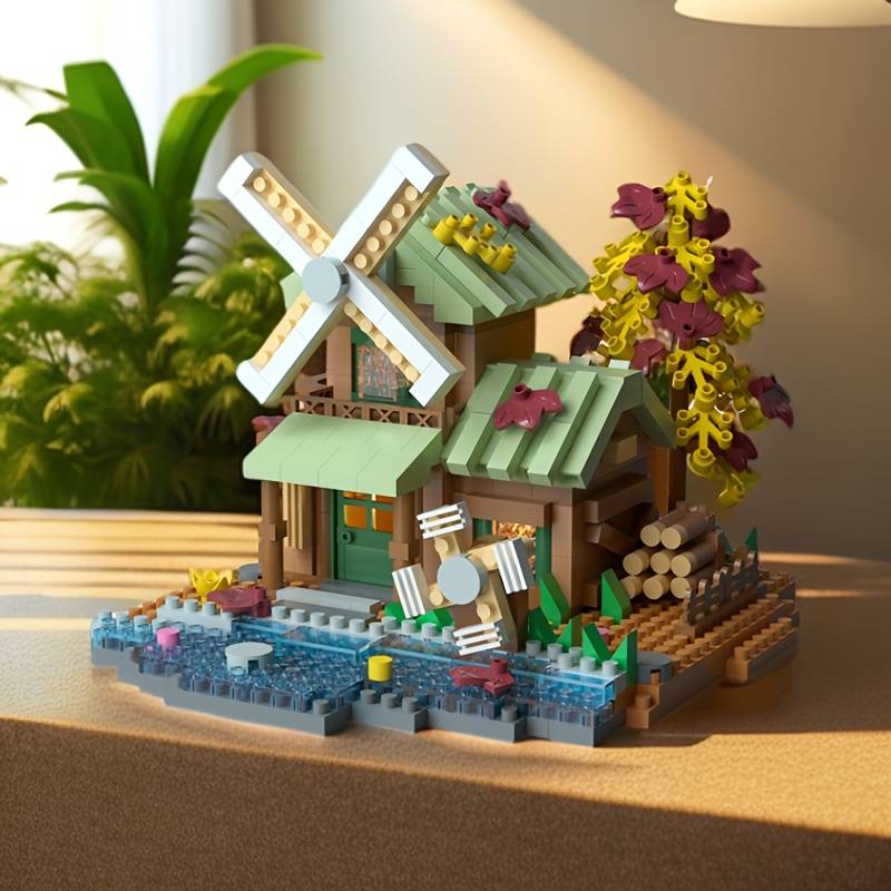 Building Toy Architectural Model Toy Set Items Romantic Windmill Wooden House