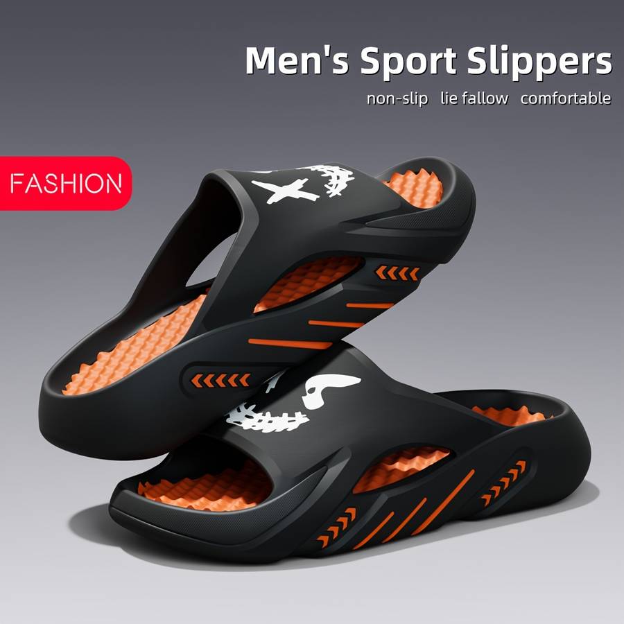 Men Slippers Summer Style Black Orange Size Uk 7.5 To 8
