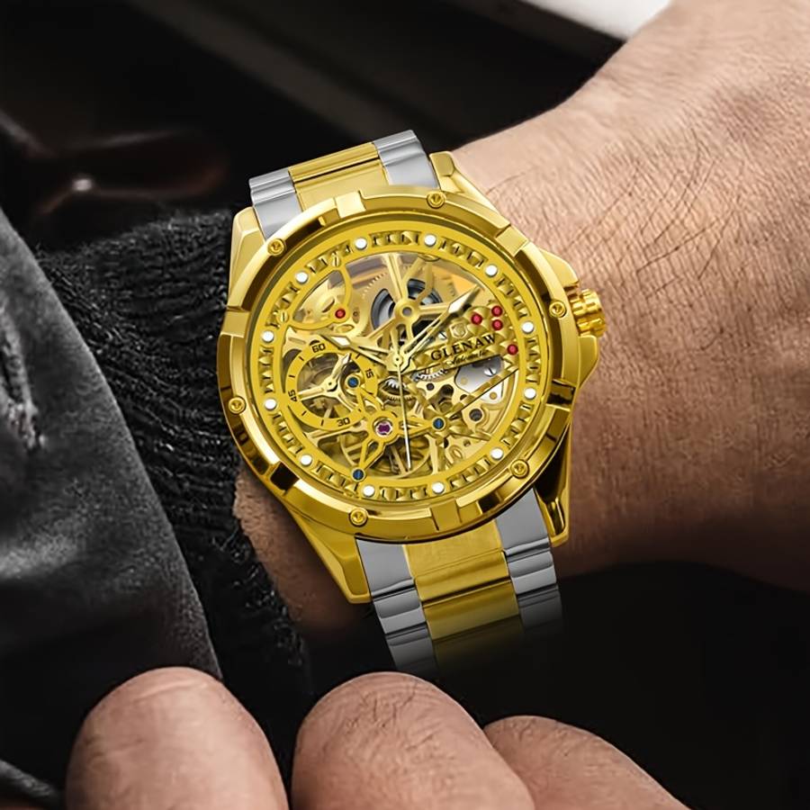 Classic Glenaw Men Automatic Mechanical Watch With Skeleton Self Winding