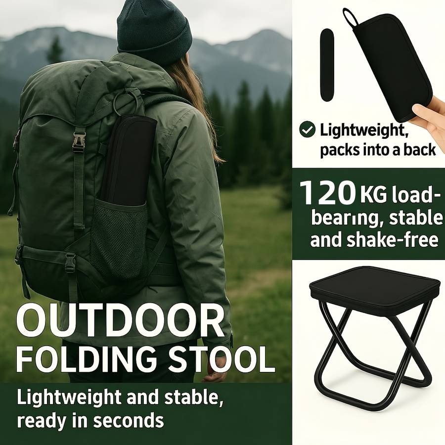 Outdoor Tables And Chairs Model Black Handbag 2Piece Set  1 Folding Stool  1 Sticker