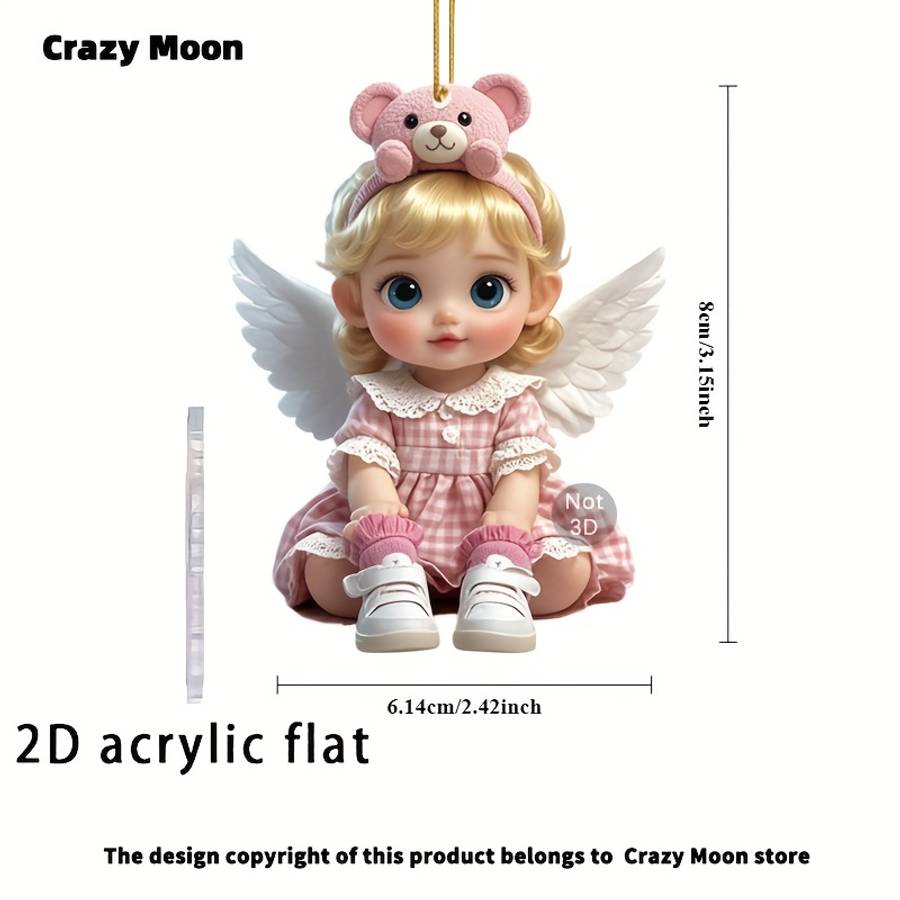 Car Interior Decor Color Pink Bear Headband Pink Plaid Skirt Angel