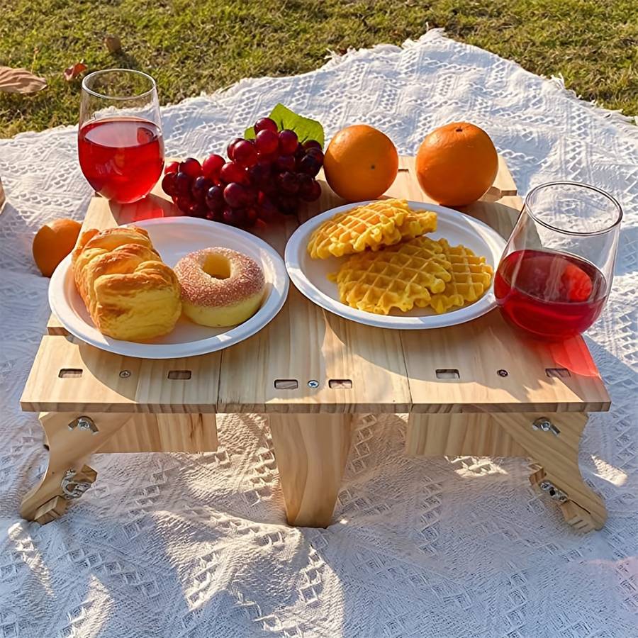 1 Portable 2 In 1 Wooden Folding Table Picnic Basket Convertible Storage Organ