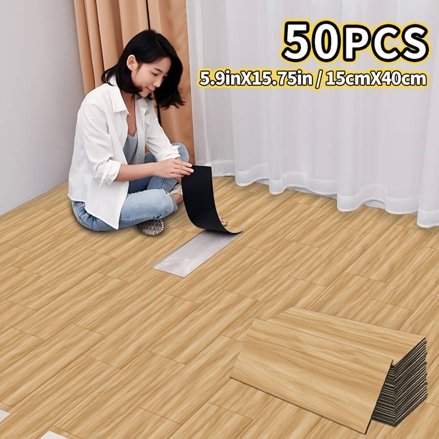 Self Adhesive Floor Stickers Pine Wood Grain 100Pcs 15Cm*40Cm