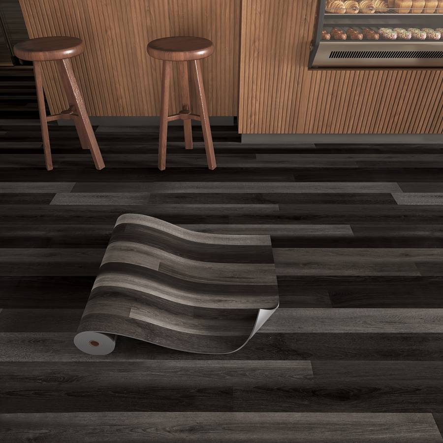 Self Adhesive Floor Stickers Black And Gray Wood Grain 2 Rolls Covers 2.4 Square Meters