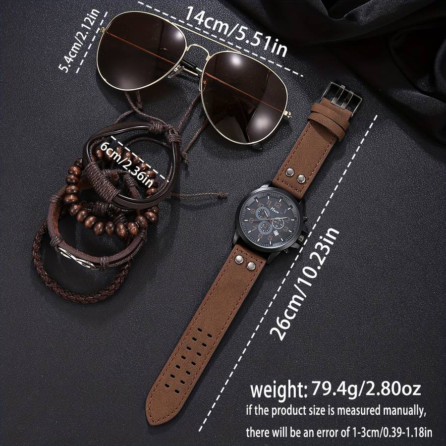 3PCS Stylish Cool Luxury Watch Set Men Sophisticated Andcolor Brown