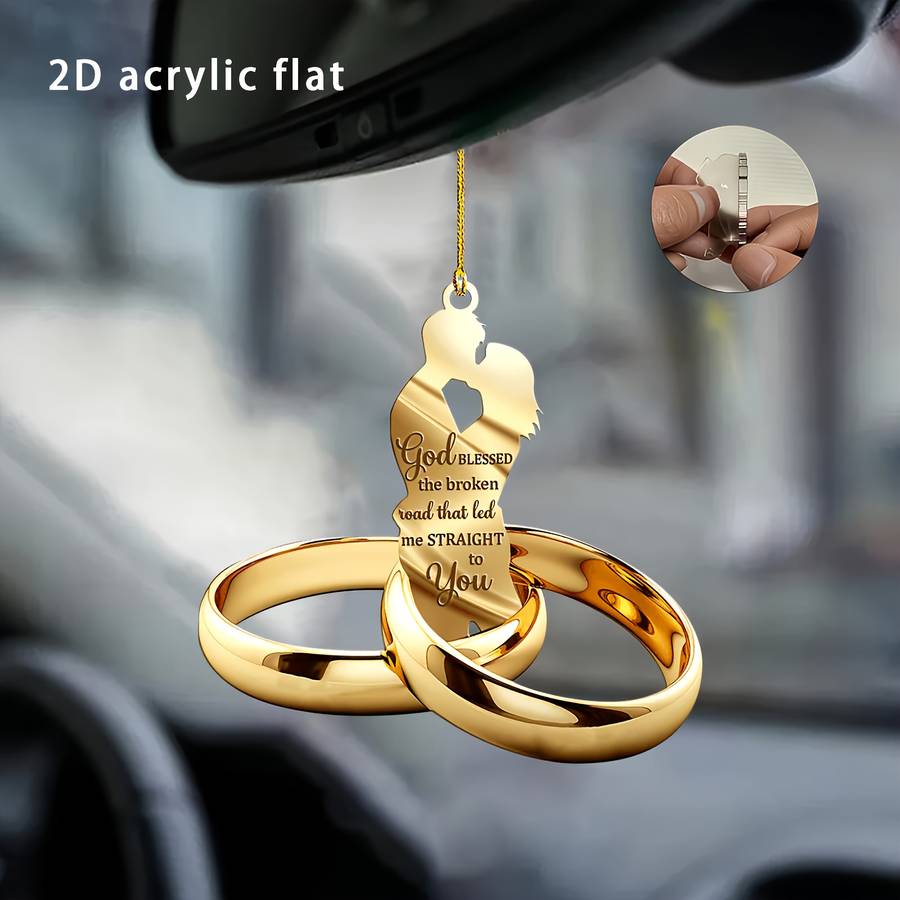 Your Flat Rearview Mirror Matching Car Pendant Acrylic Couple Ring Charm Kiss