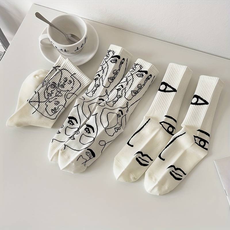3 Pairs White Mix One Size High Elastic Socks