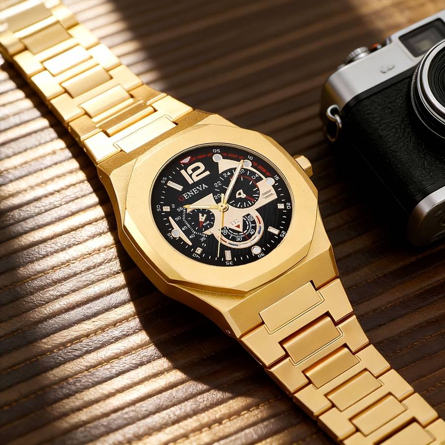 5PCS Fashion Casual Elegant Round Retro Canvas Strap Quartz Mens Watchquantity