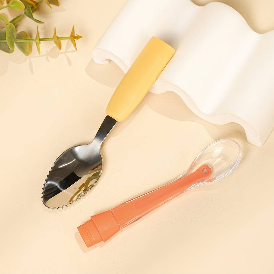 2In1 Youngsters Feeding Spoon Silicone Stainless Steel Perfect For Youngsters Youngs