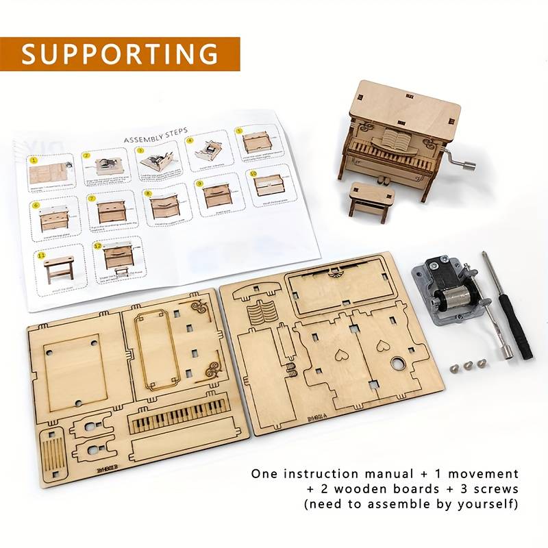 3D Puzzle Musical Instrument Model Color Wood Color Small Piano