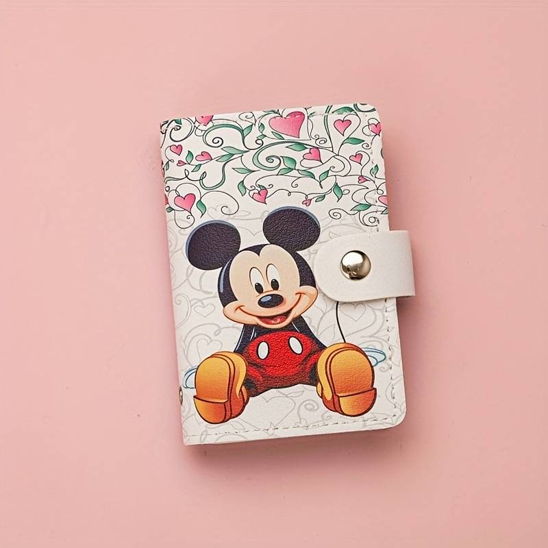 1pc Mickey Mouse Cartoon WalletCompact ID Card Holder with Buckle Closure Colorful Design Ha