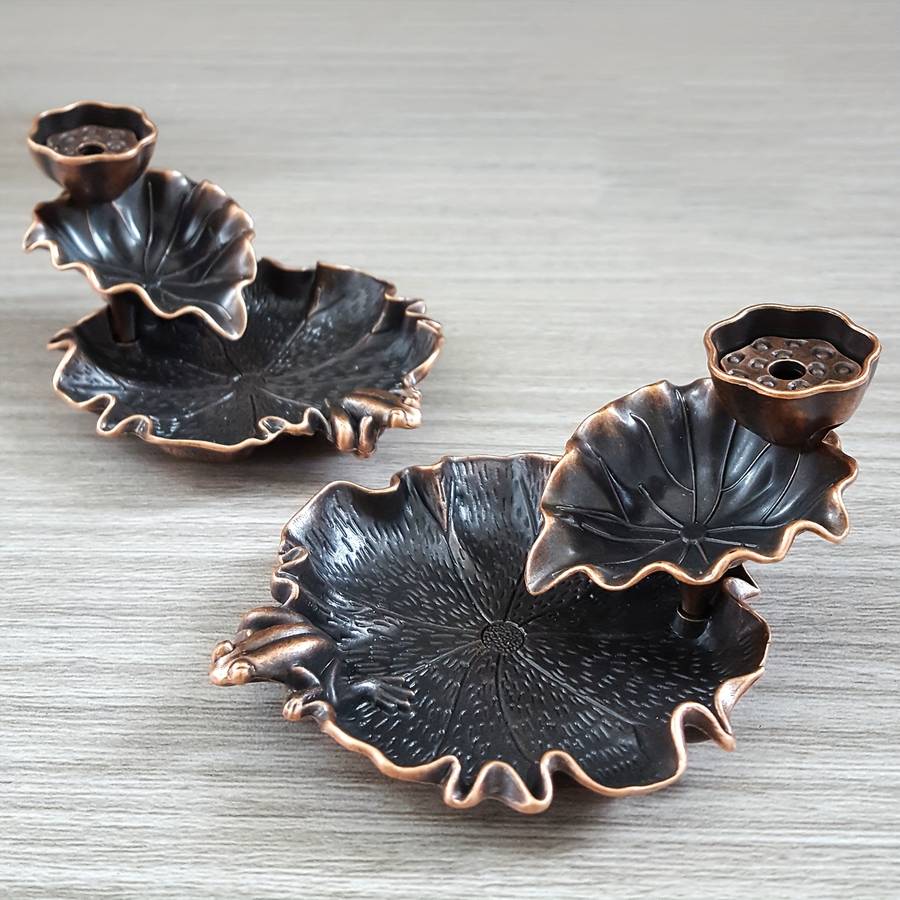 Incense Burner Color  For Lotus Leaf Frog Reverse Flow Incense   Red Copper Small Size