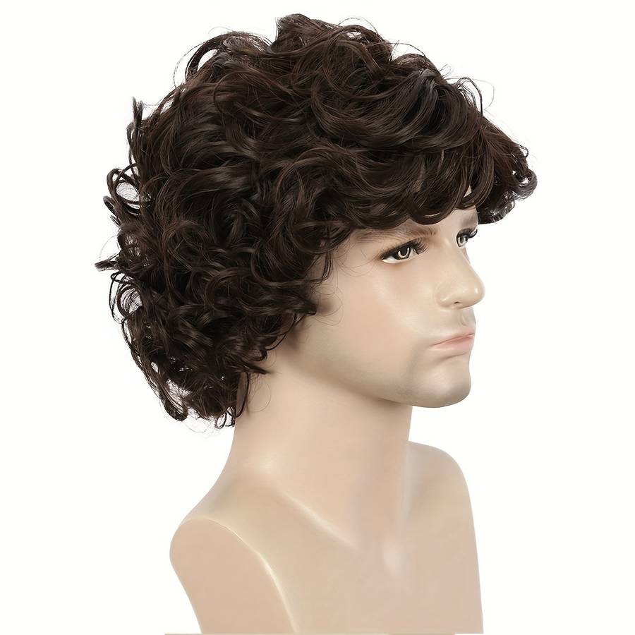 Dark Brown Mens Wigs Hair Length 25.4Cm