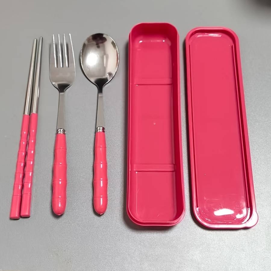 Portable 3 In 1 Stainless Steel Camping Utensils Set Reusable Plastic Cover