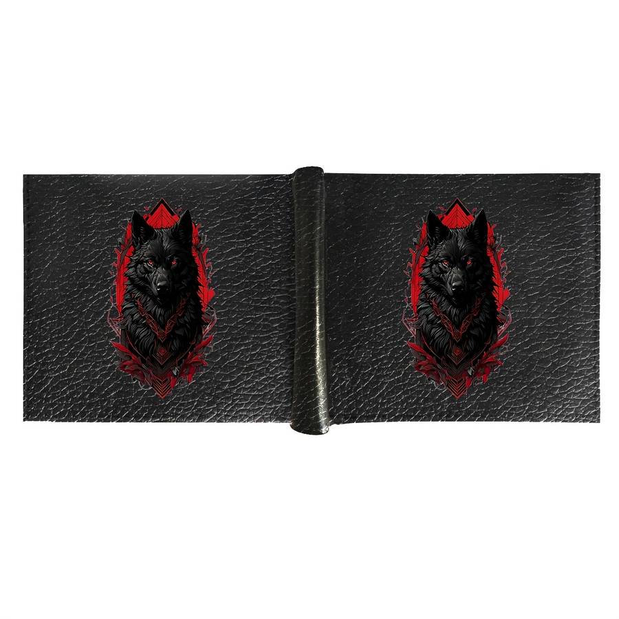 Premium Men'S Black Faux Leather Wallet With Intricate Wolf Designslim Bifold Style With