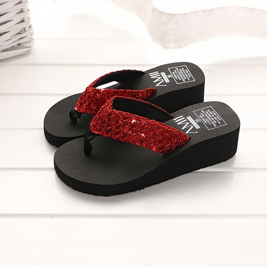 Ladies Summer Flip Flops Red Uk 6