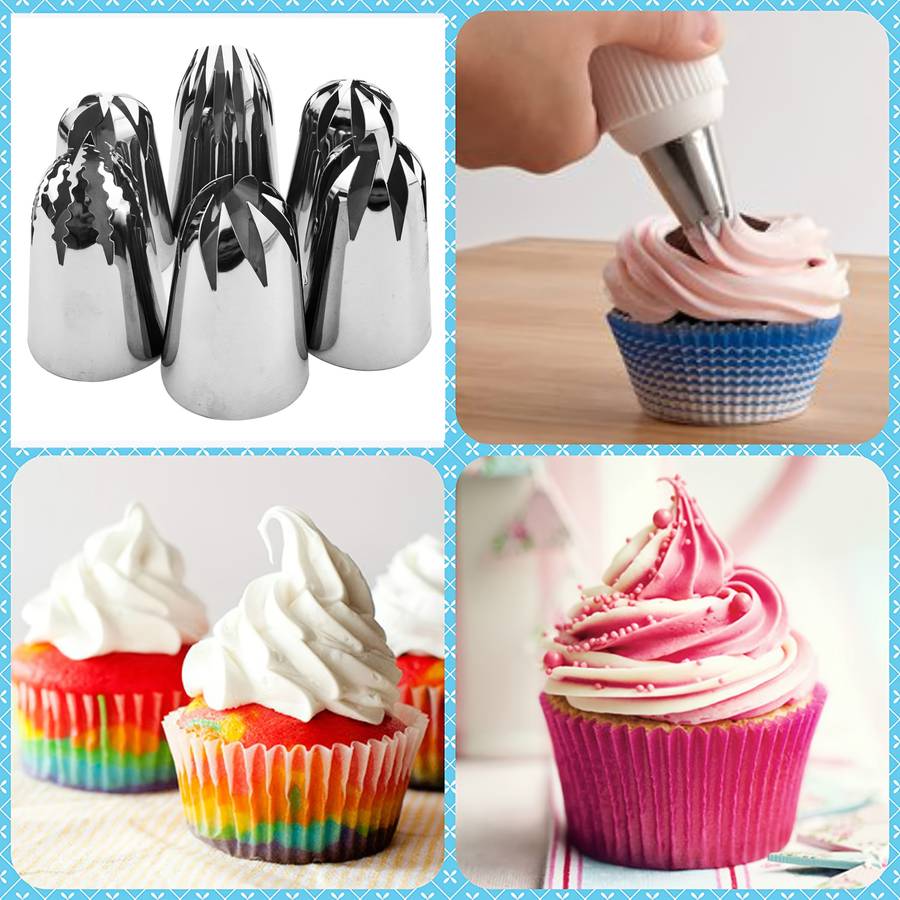 Professional Cake Decorating Head Style Extra Large 6 Nozzles With Eva Blue Bag