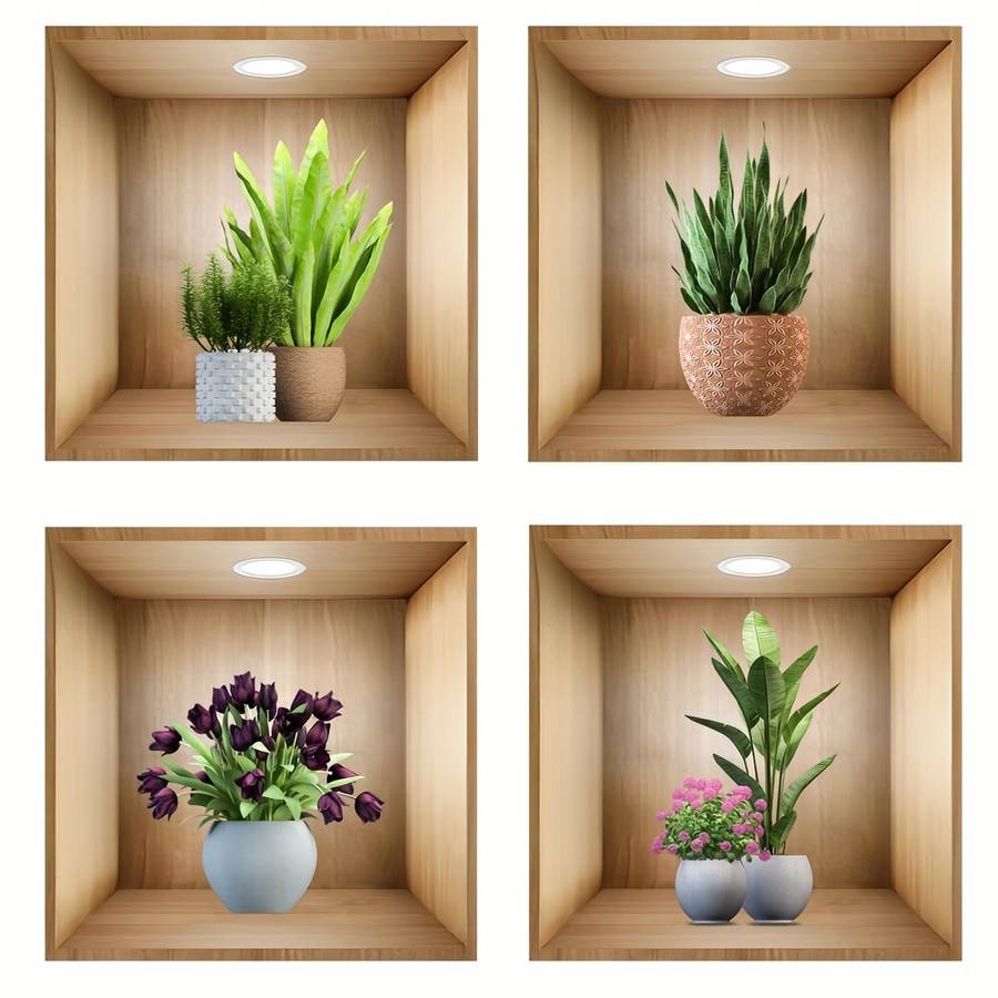 3PCS Industrial Textured Lifelike Green Plant Wall Decals Self Adhesive Bedroom