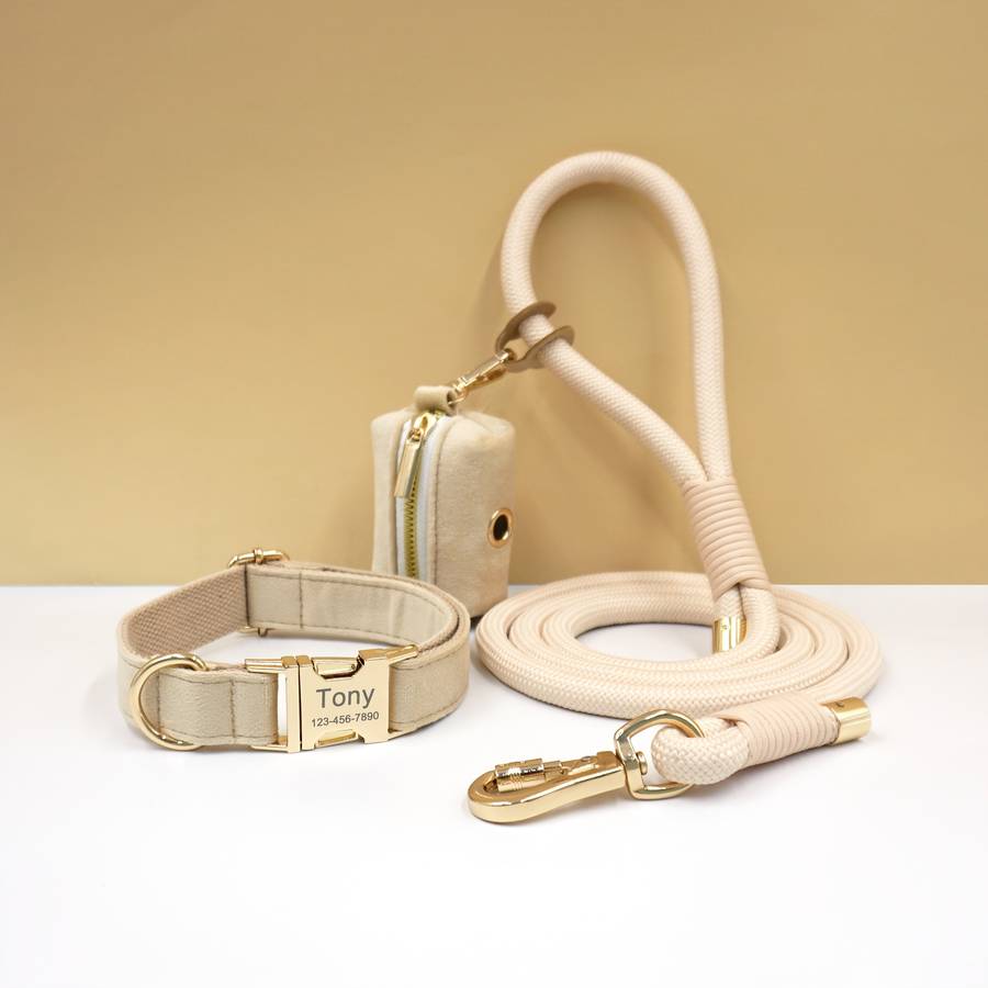 Dog Leash Color Ruby Green Velvet Round Rope 3Piece Set Size Xl