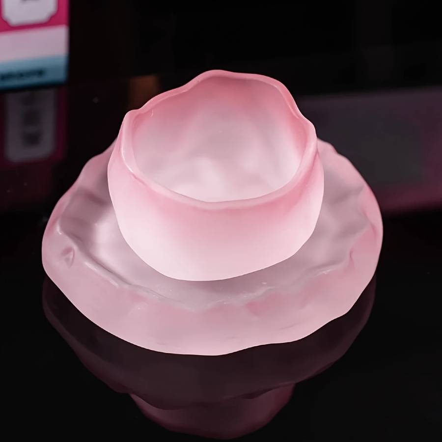 Bowl Style Transparent Pink Irregular Tea Cup  Thickened Base