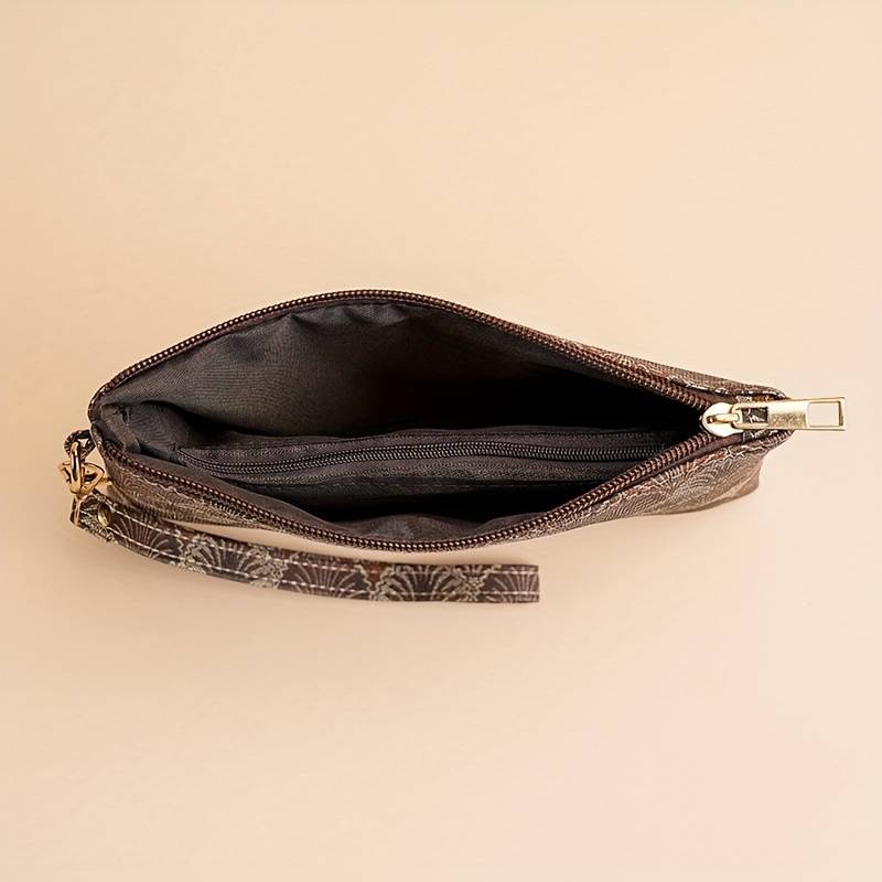 1pc 2024 Chic Vintage-Inspired Womens WalletSlim Zippered Clutch with Wrist Strap Soft Synthet