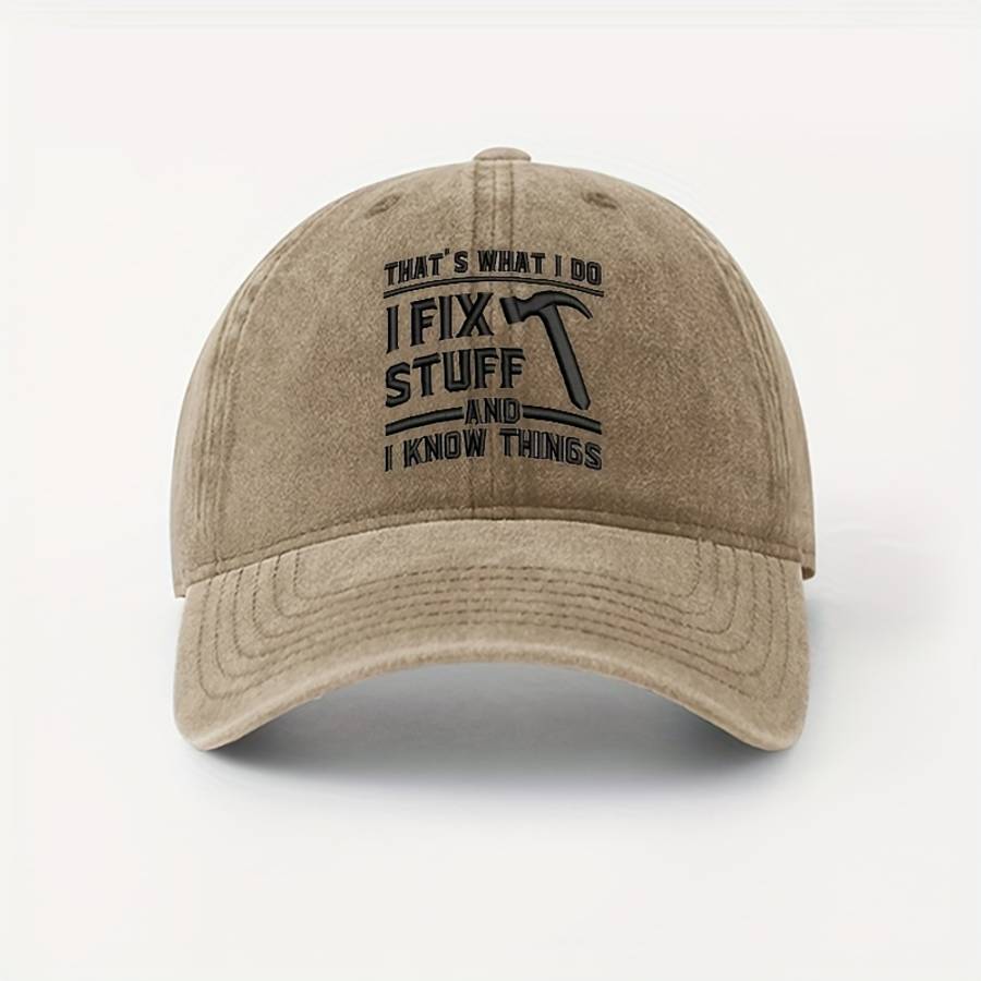 Unisex Cotton Baseball Cap with I FIX STUFF Embroidery Lightweight Breathable Adjustable