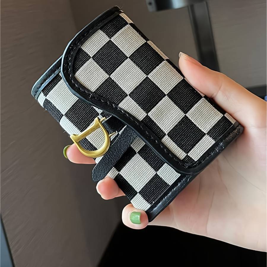 Casual Style Plaid Coin Purse Multi-Card Holder With Snap Closure Polyester Lined Fashionabl