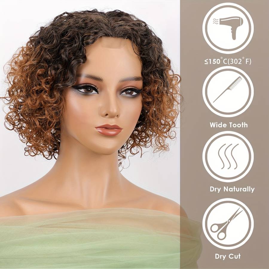 Yellowish-Brown Womens Wigs Hair Length 25.4Cm